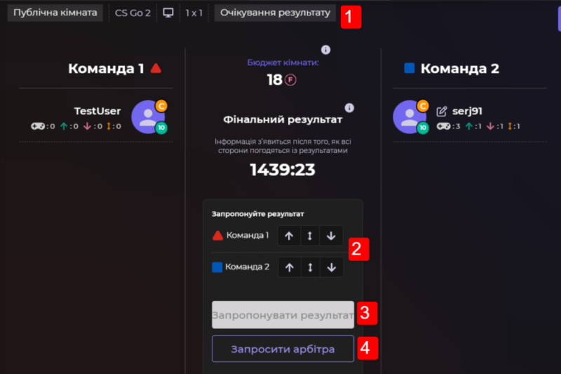 Статус кімнати "Очікування результату"